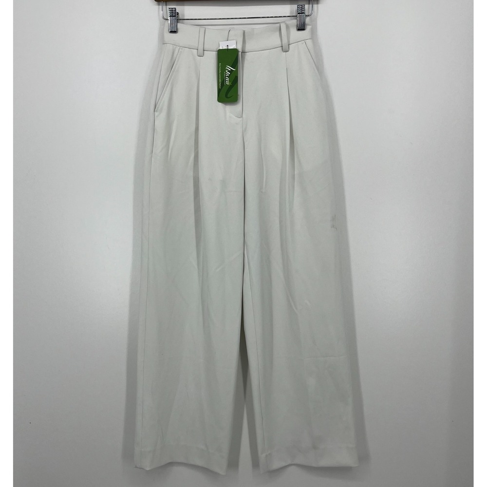 Amour Vert Pleated Wide Leg Trouser Pants Women's Size 0 White Straight Leg New